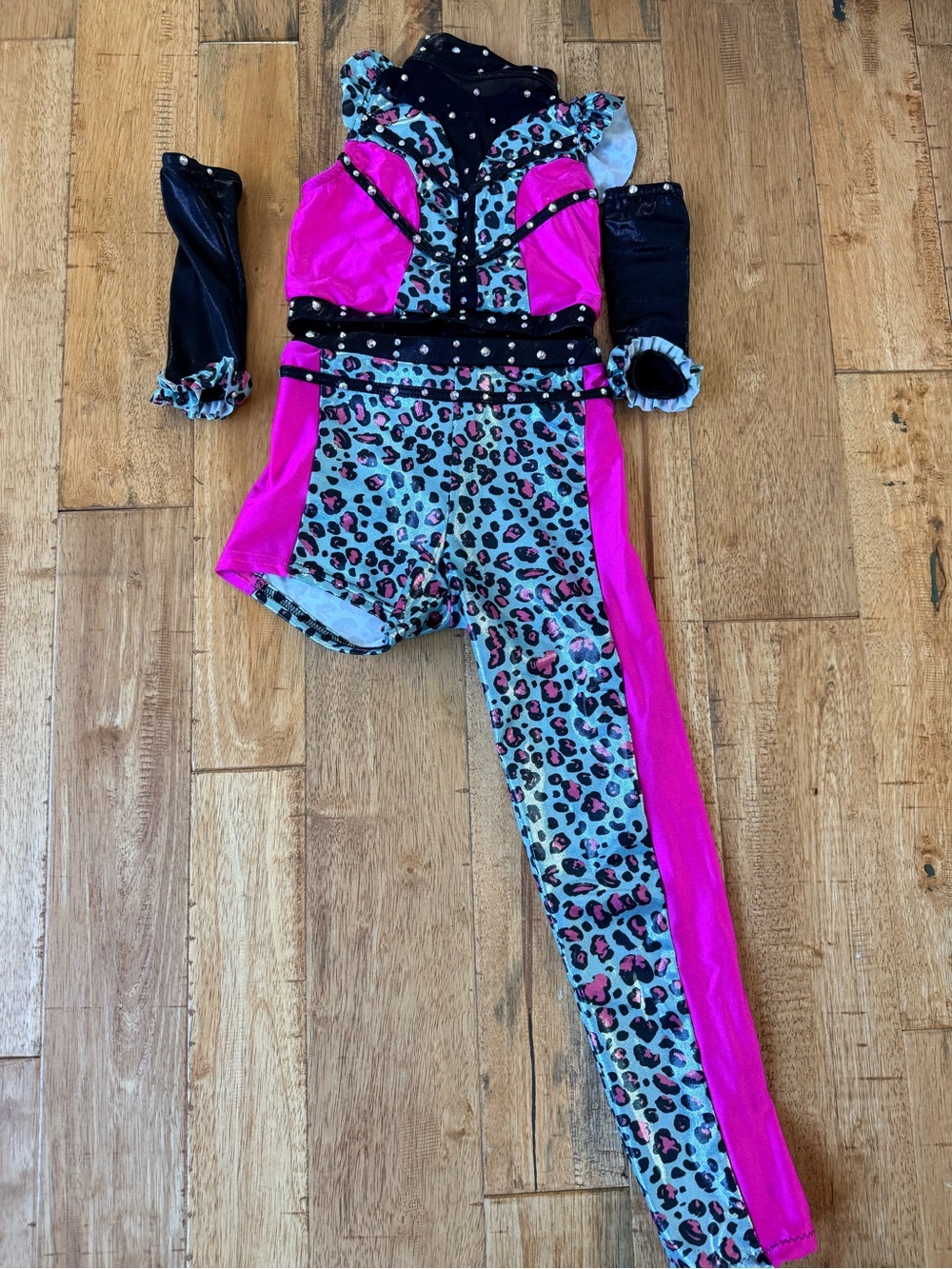 Girls Leopard Print Pink & Teal One-Leg Dance Costume Jazz